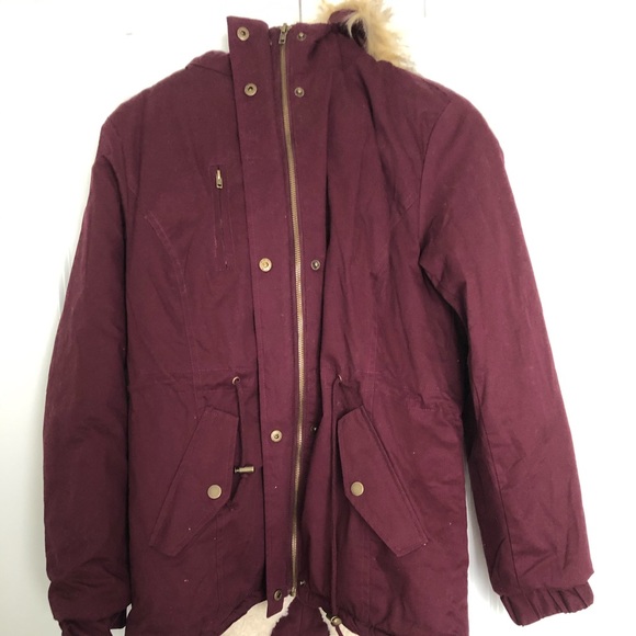 Maroon Hooded Winter Coat - Picture 2 of 2